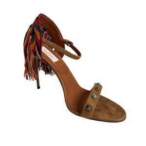 Valentino Tan Heels with Colorful Fringe